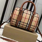 BURBERRY BOSTON BAG IN VINTAGE CHECK AND LEATHER BROWN