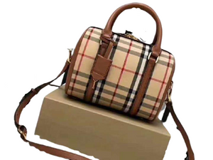 BURBERRY BOSTON BAG IN VINTAGE CHECK AND LEATHER BROWN