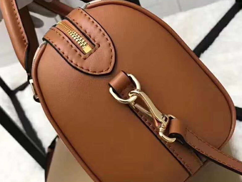 BURBERRY BOSTON BAG IN VINTAGE CHECK AND LEATHER BROWN