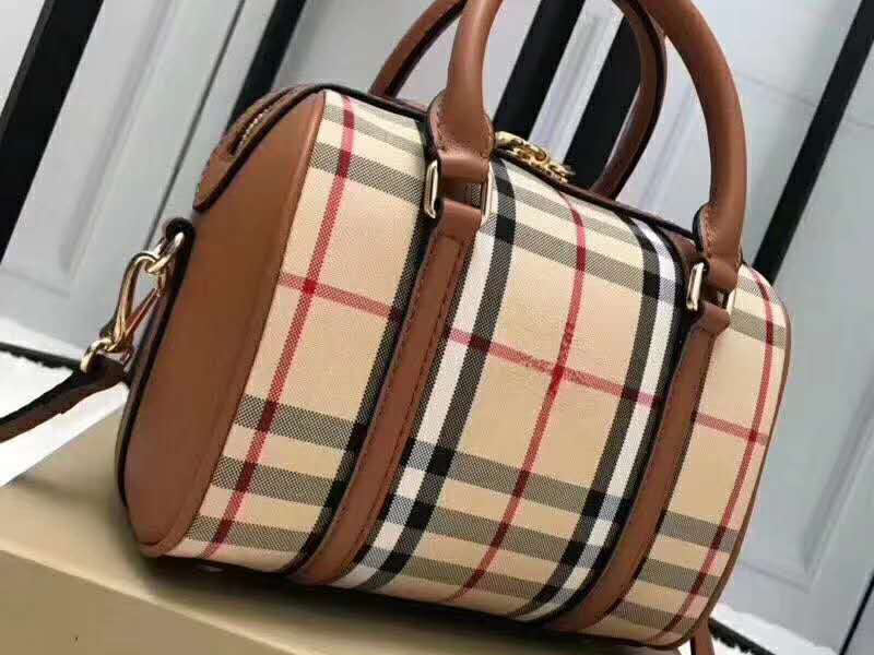 BURBERRY BOSTON BAG IN VINTAGE CHECK AND LEATHER BROWN