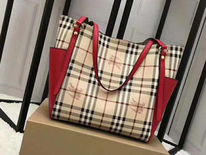 BURBERRY HAYMARKET CHECK TOTE BAG RED