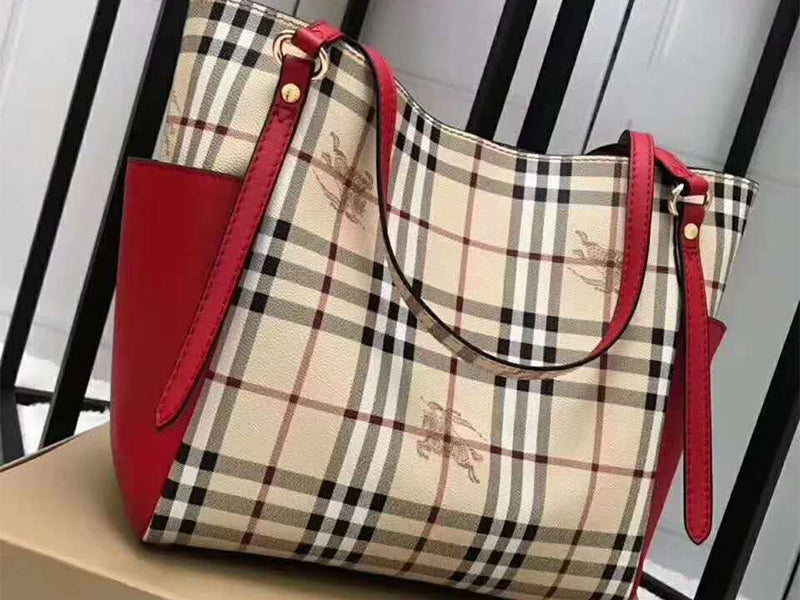 BURBERRY HAYMARKET CHECK TOTE BAG RED