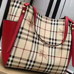 BURBERRY HAYMARKET CHECK TOTE BAG RED