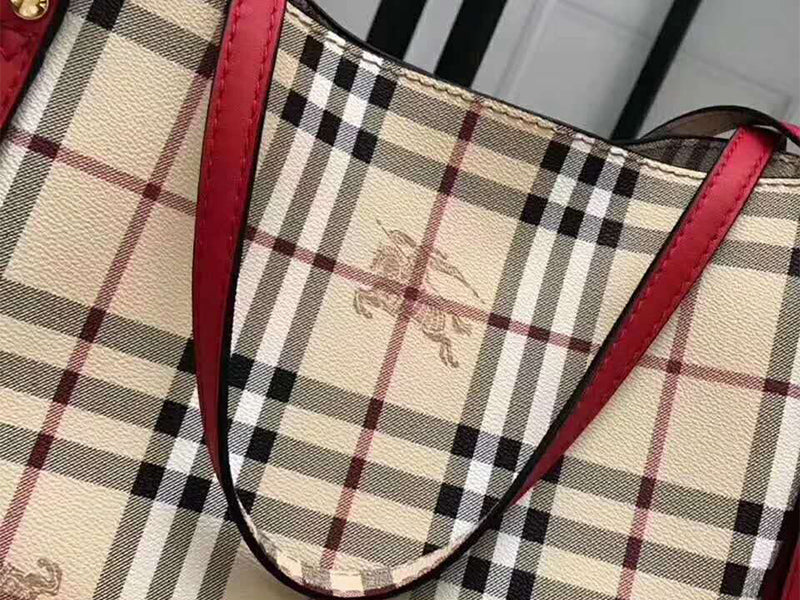 BURBERRY HAYMARKET CHECK TOTE BAG RED