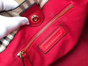 BURBERRY HAYMARKET CHECK TOTE BAG RED