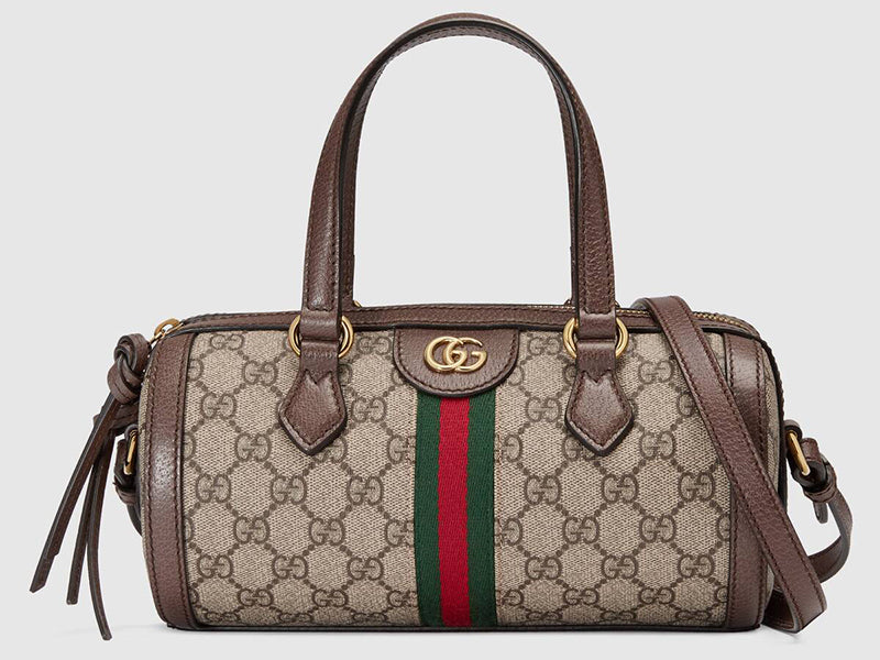 GUCCI OPHIDIA GG SMALL BOSTON BAG BROWN