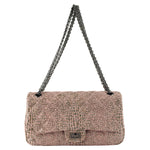 CHANEL 2.55 DOUBLE FLAP CROC LEATHER EFFECT PINK