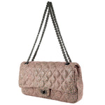 CHANEL 2.55 DOUBLE FLAP CROC LEATHER EFFECT PINK