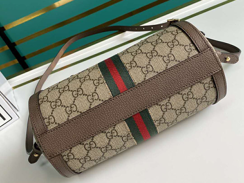 GUCCI OPHIDIA GG SMALL BOSTON BAG BROWN