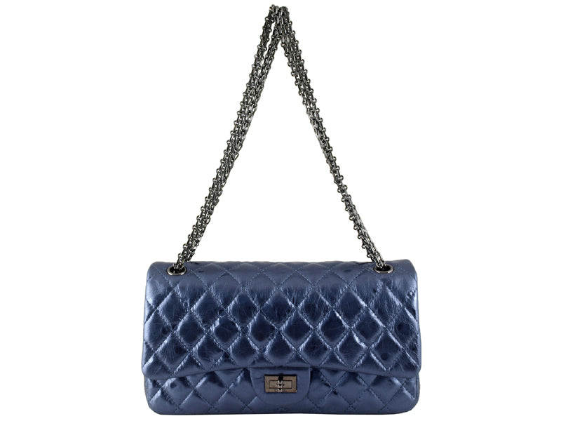 CHANEL 2.55 DOUBLE FLAP OIL-TANNED LEATHER BLUE