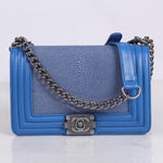 BOY CHANEL FLAP BAG BLUE WITH STINGRAY SKIN