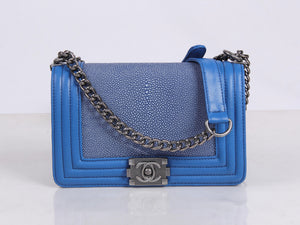 BOY CHANEL FLAP BAG BLUE WITH STINGRAY SKIN