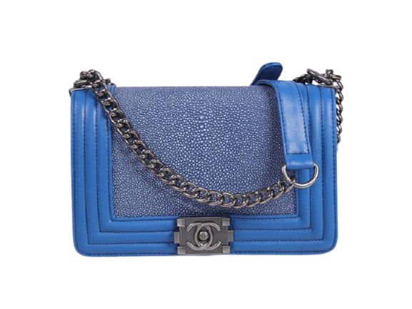 BOY CHANEL FLAP BAG BLUE WITH STINGRAY SKIN