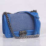 BOY CHANEL FLAP BAG BLUE WITH STINGRAY SKIN