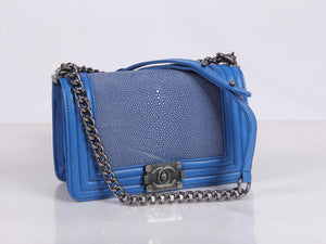 BOY CHANEL FLAP BAG BLUE WITH STINGRAY SKIN