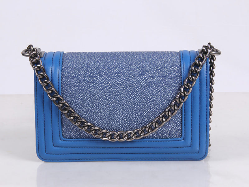 BOY CHANEL FLAP BAG BLUE WITH STINGRAY SKIN