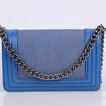 BOY CHANEL FLAP BAG BLUE WITH STINGRAY SKIN