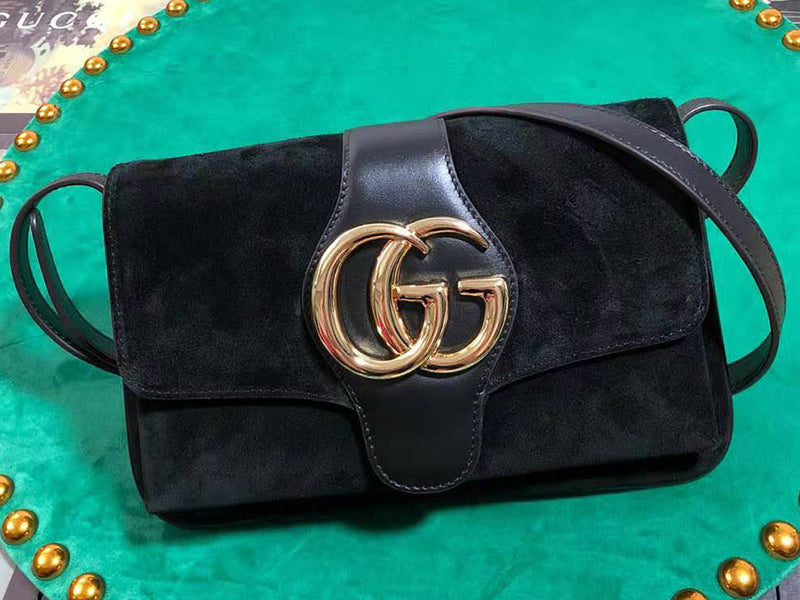 GUCCI ARLI SMALL SHOULDER BAG SUEDE BLACK WITH BLACK TRIM