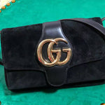 GUCCI ARLI SMALL SHOULDER BAG SUEDE BLACK WITH BLACK TRIM