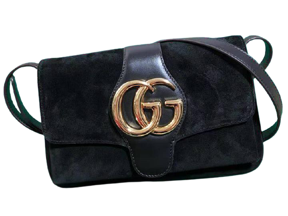 GUCCI ARLI SMALL SHOULDER BAG SUEDE BLACK WITH BLACK TRIM