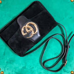 GUCCI ARLI SMALL SHOULDER BAG SUEDE BLACK WITH BLACK TRIM