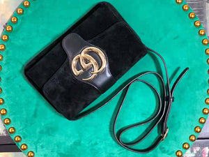 GUCCI ARLI SMALL SHOULDER BAG SUEDE BLACK WITH BLACK TRIM