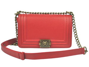 BOY CHANEL FLAP BAG IN GLAZED CALFSKIN RED IN BRONZE HARDWARE