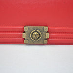 BOY CHANEL FLAP BAG IN GLAZED CALFSKIN RED IN BRONZE HARDWARE