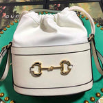 GUCCI 1955 HORSEBIT LEATHER BUCKET BAG WHITE 602118