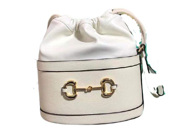 GUCCI 1955 HORSEBIT LEATHER BUCKET BAG WHITE 602118