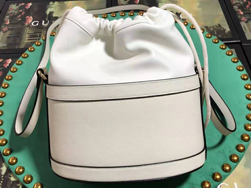 GUCCI 1955 HORSEBIT LEATHER BUCKET BAG WHITE 602118