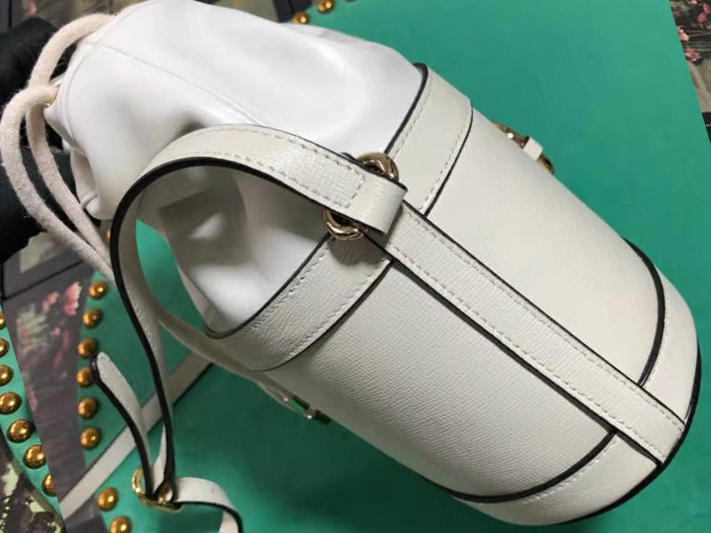 GUCCI 1955 HORSEBIT LEATHER BUCKET BAG WHITE 602118