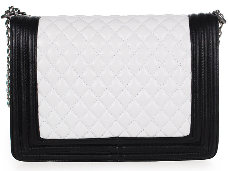 BOY CHANEL FLAP BAG LARGE WHITE AND BLACK