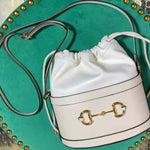 GUCCI 1955 HORSEBIT LEATHER BUCKET BAG WHITE 602118