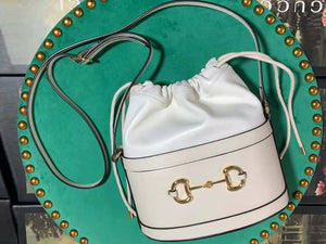 GUCCI 1955 HORSEBIT LEATHER BUCKET BAG WHITE 602118