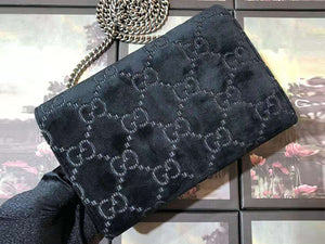 GUCCI DIONYSUS GG SUPREME VELVET CHAIN WALLET BLACK