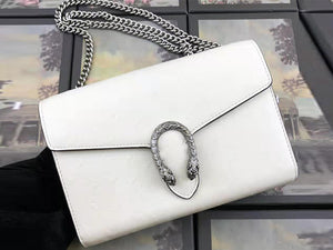 GUCCI DIONYSUS GG SUPREME OSTRICH LEATHER CHAIN WALLET WHITE