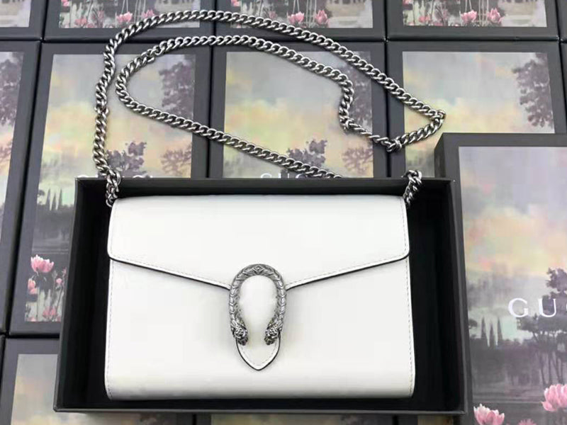 GUCCI DIONYSUS GG SUPREME OSTRICH LEATHER CHAIN WALLET WHITE