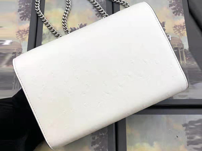 GUCCI DIONYSUS GG SUPREME OSTRICH LEATHER CHAIN WALLET WHITE