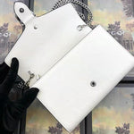 GUCCI DIONYSUS GG SUPREME OSTRICH LEATHER CHAIN WALLET WHITE