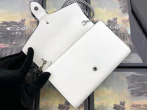 GUCCI DIONYSUS GG SUPREME OSTRICH LEATHER CHAIN WALLET WHITE