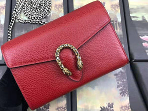 GUCCI DIONYSUS GG SUPREME LEATHER CHAIN WALLET RED