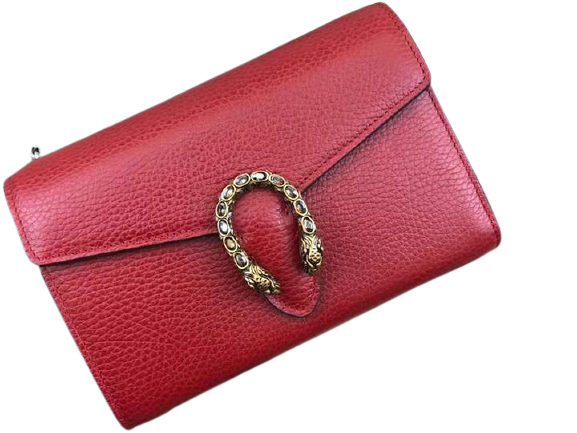 GUCCI DIONYSUS GG SUPREME LEATHER CHAIN WALLET RED