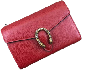 GUCCI DIONYSUS GG SUPREME LEATHER CHAIN WALLET RED