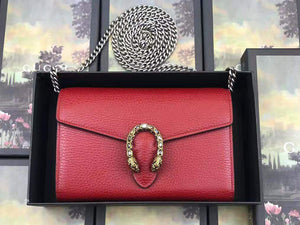 GUCCI DIONYSUS GG SUPREME LEATHER CHAIN WALLET RED