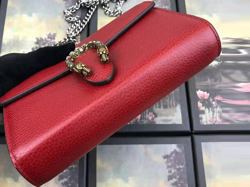 GUCCI DIONYSUS GG SUPREME LEATHER CHAIN WALLET RED