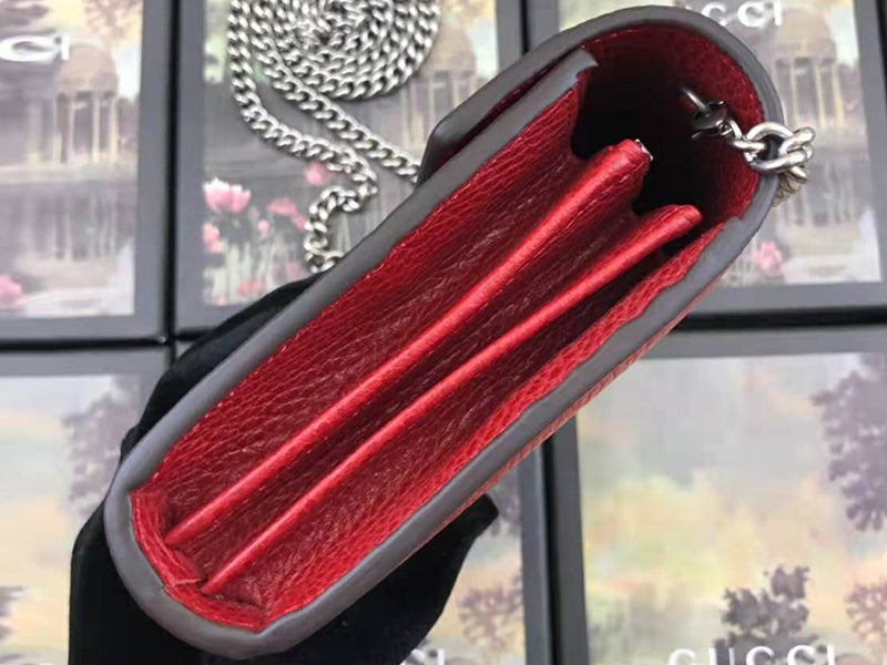 GUCCI DIONYSUS GG SUPREME LEATHER CHAIN WALLET RED