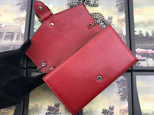 GUCCI DIONYSUS GG SUPREME LEATHER CHAIN WALLET RED