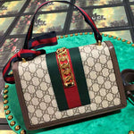 GUCCI SYLVIE SMALL BAG GG SUPREME BEIGE EBONY WITH BROWN LEATHER TRIM