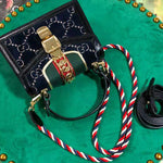 GUCCI SYLVIE MINI BAG BLUE GG VELVET WITH BLACK LEATHER TRIM